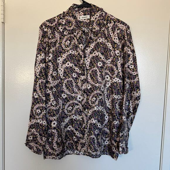 Sandro 100% Silk Multi Color Paisley Print Button Up Blouse Size M/L - Picture 5 of 8